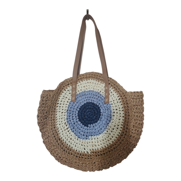 NEW Boho Large Round Straw Woven Shoulder Bag Handmade Summer Beach Tote Bag - Picture 5 of 7